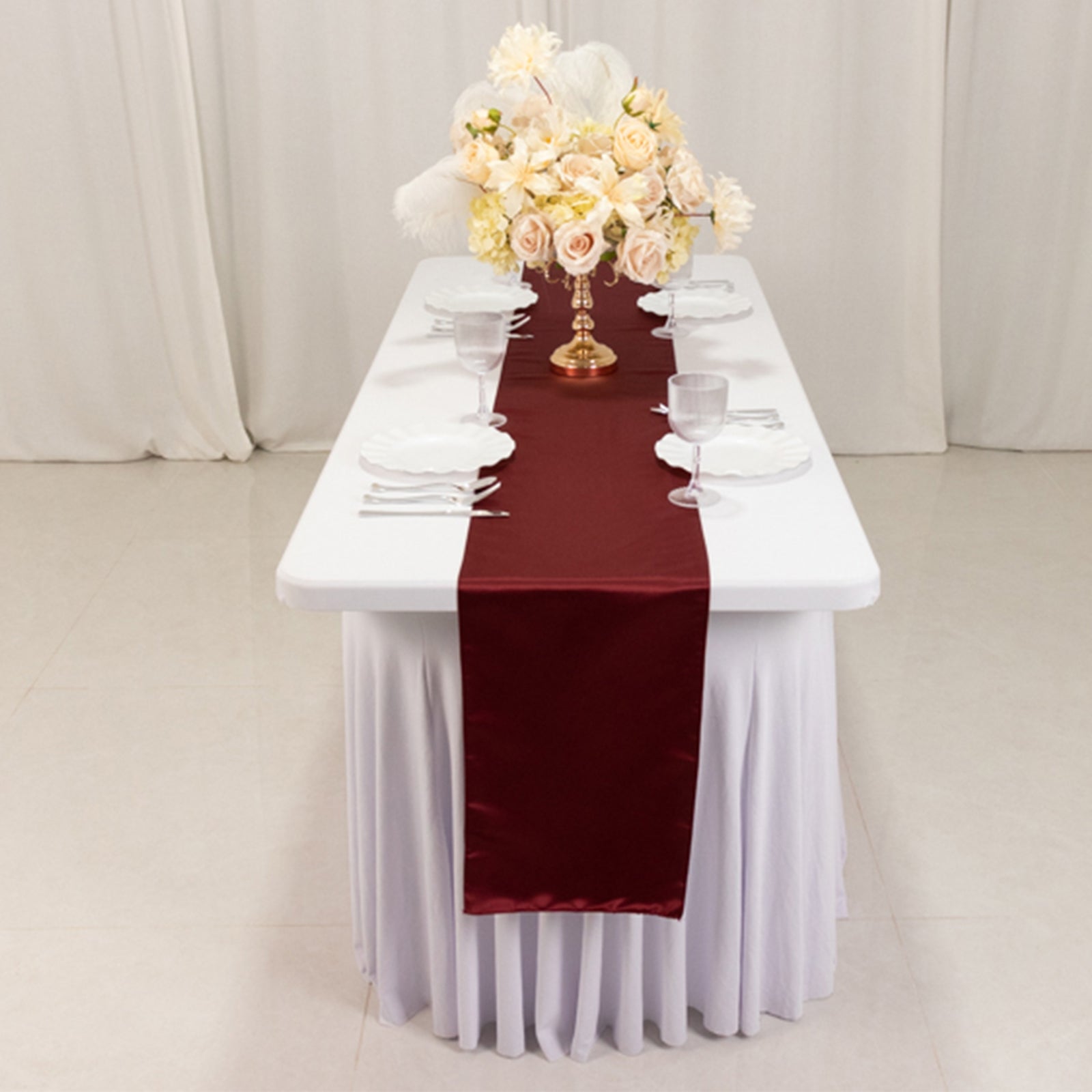 Lamour Satin 12"x108" Table Runner Burgundy - Smooth & Lustrous Finish