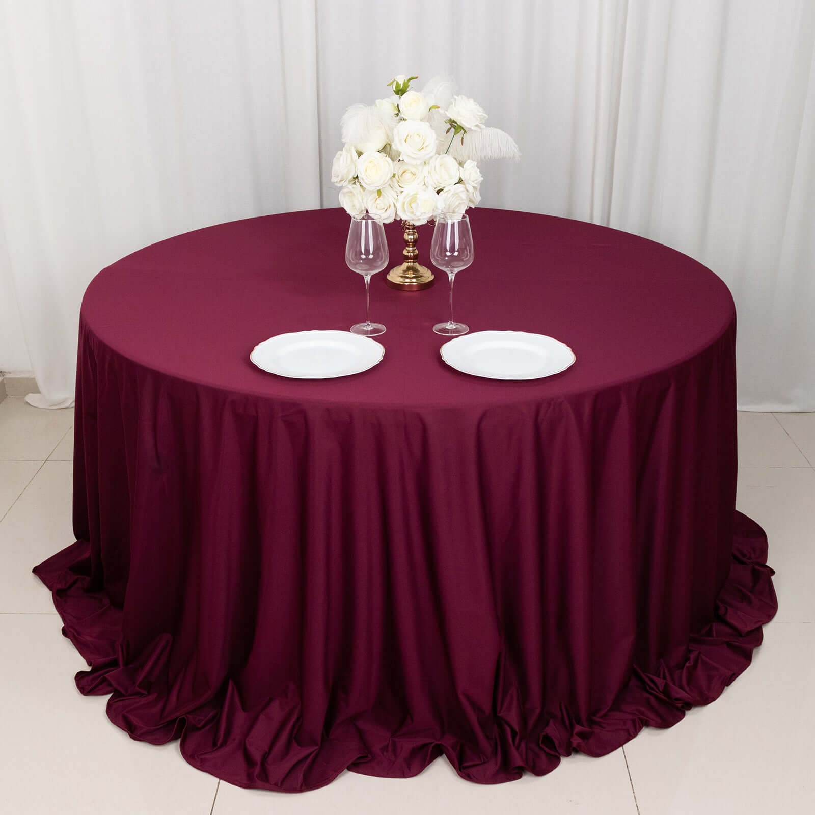 Scuba Round 132" Tablecloth Burgundy - Wrinkle Free & Stain Resistant Seamless Table Cover