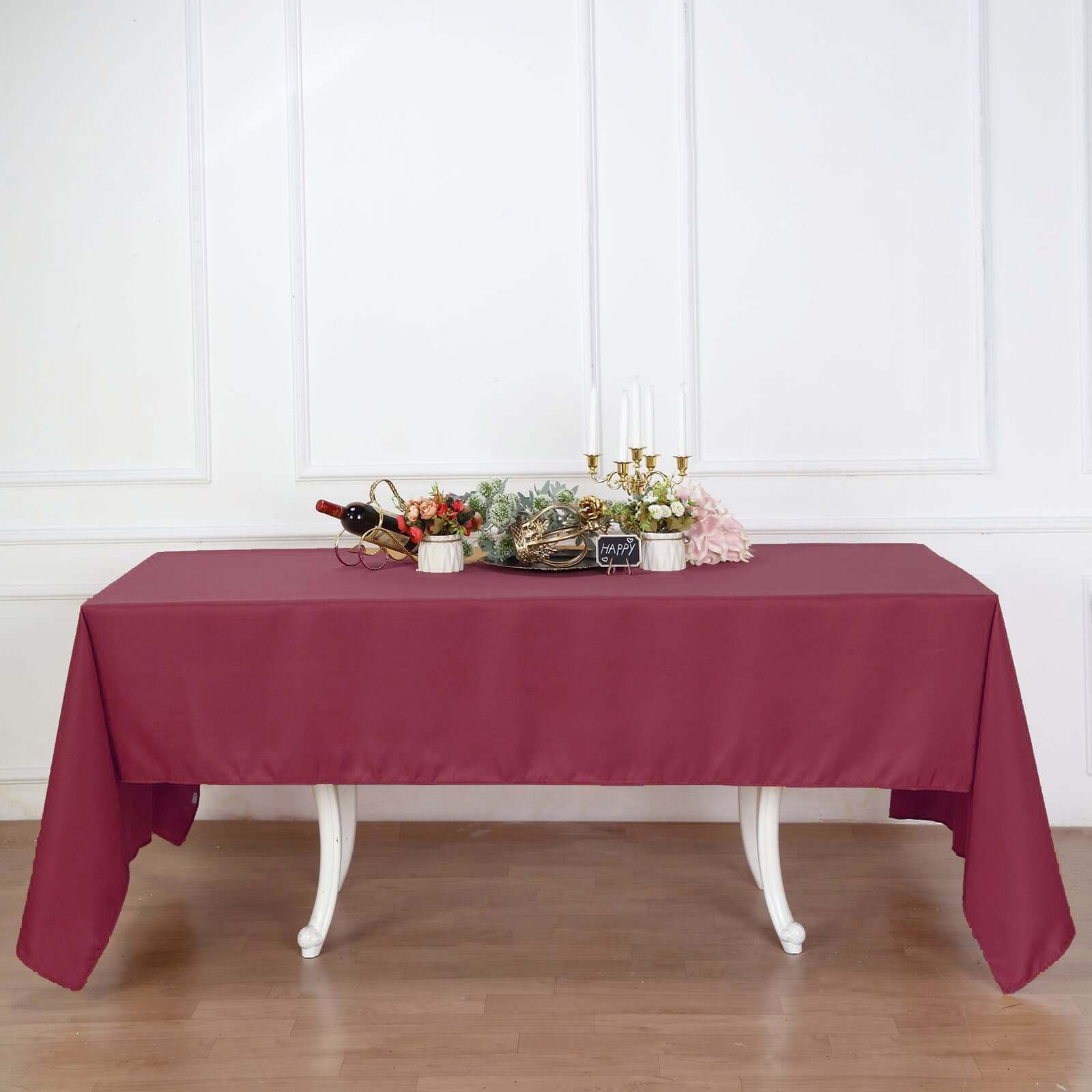 Polyester 60"x126" Rectangle Tablecloth Burgundy - Wrinkle-Resistant Table Cover