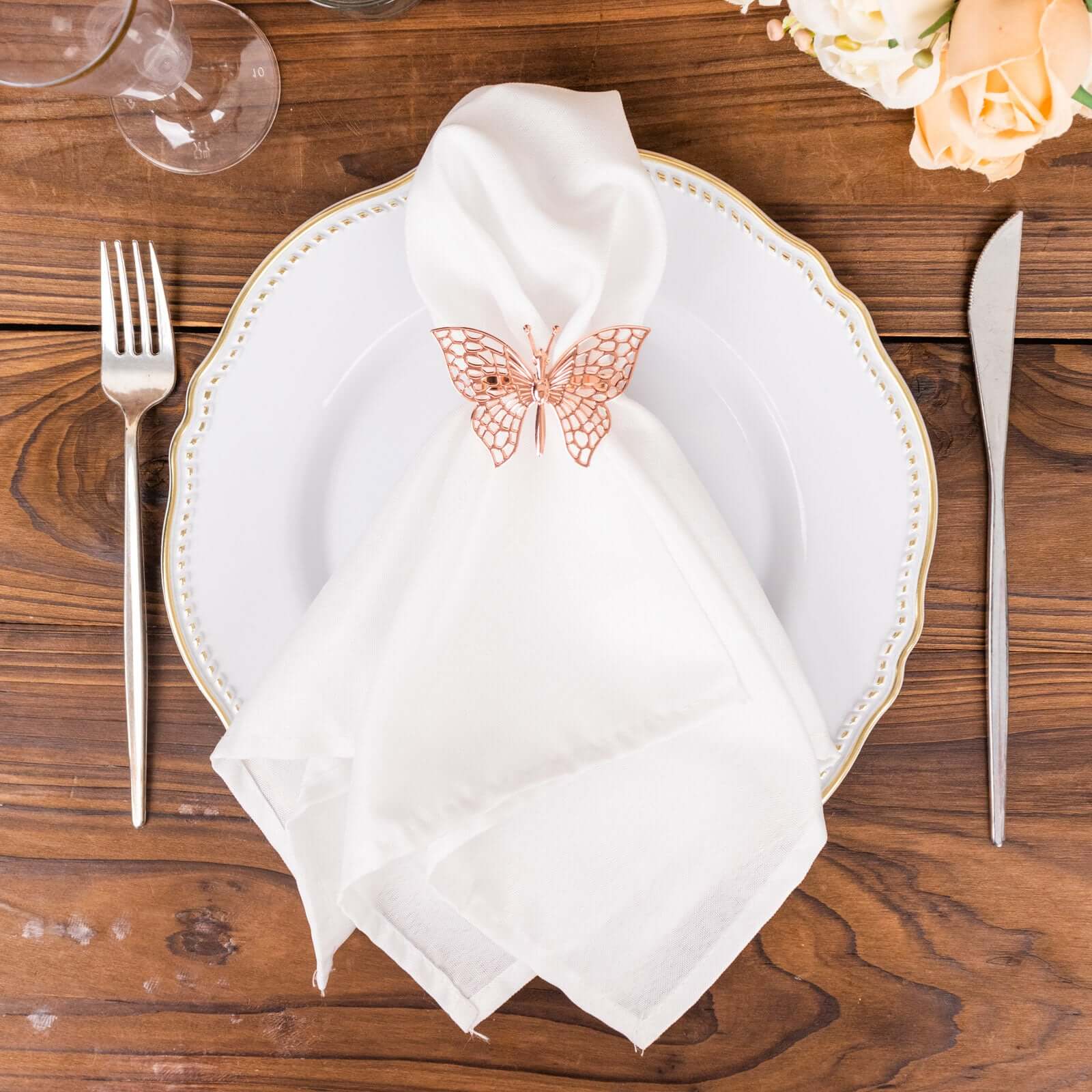 4 Pack Rose Gold Metal Butterfly Napkin Rings, Decorative Laser Cut Cloth Napkin Holders