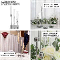 8 Arm Cluster Taper Candle Holder Silver - Stunning Large Candle Arragement With Clear Glass Shades for Grand Banquets & Celebrations 42"