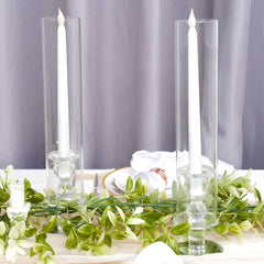 2-Pack Crystal Hurricane Taper Candle Holders, Tall Decorative Candle Stands Clear Cylinder Chimney Tubes 14"