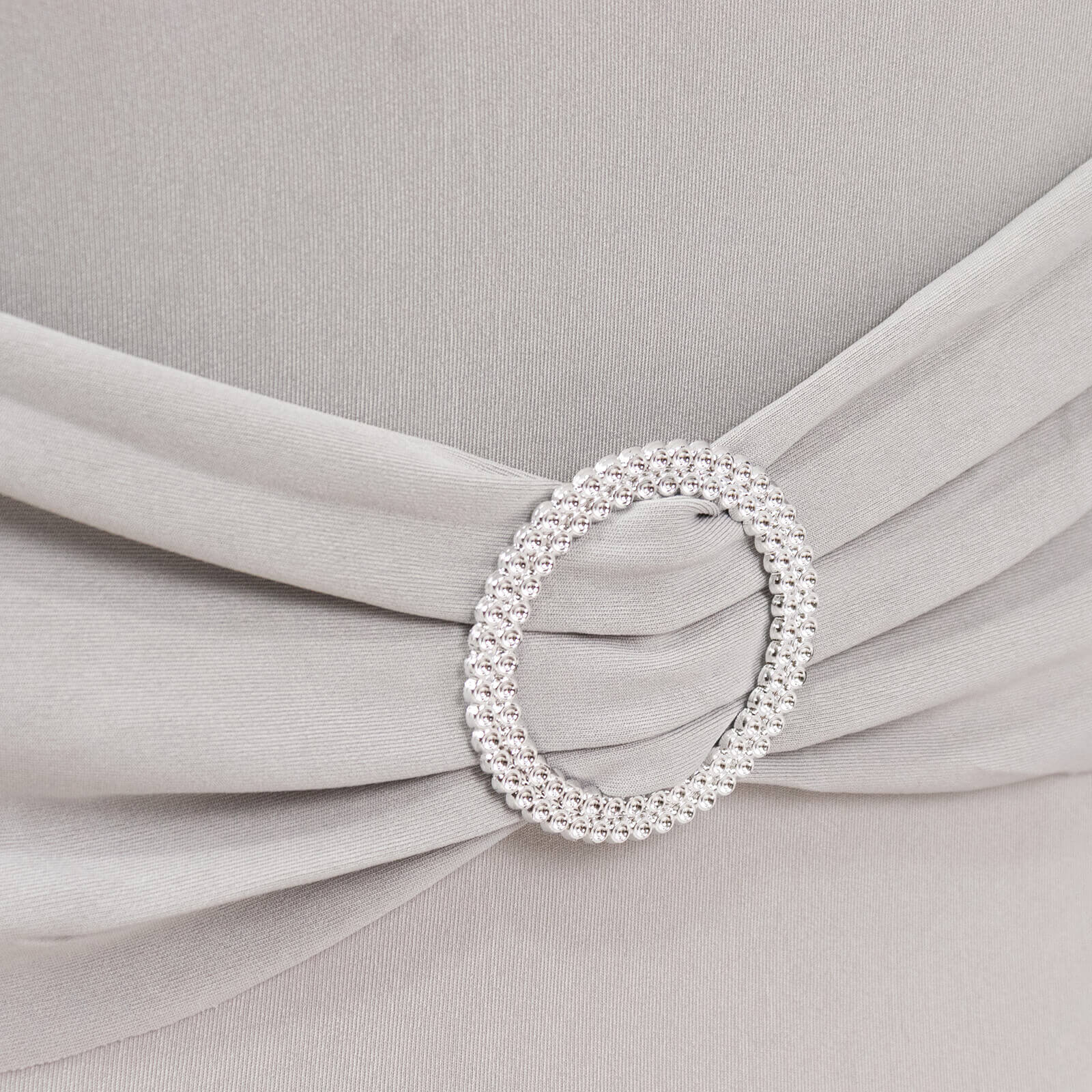 Stretch Spandex Chair Cover Silver for Folding Chairs - Secure Fit Slipcover with Silver Rhinestone Buckled Sash Band