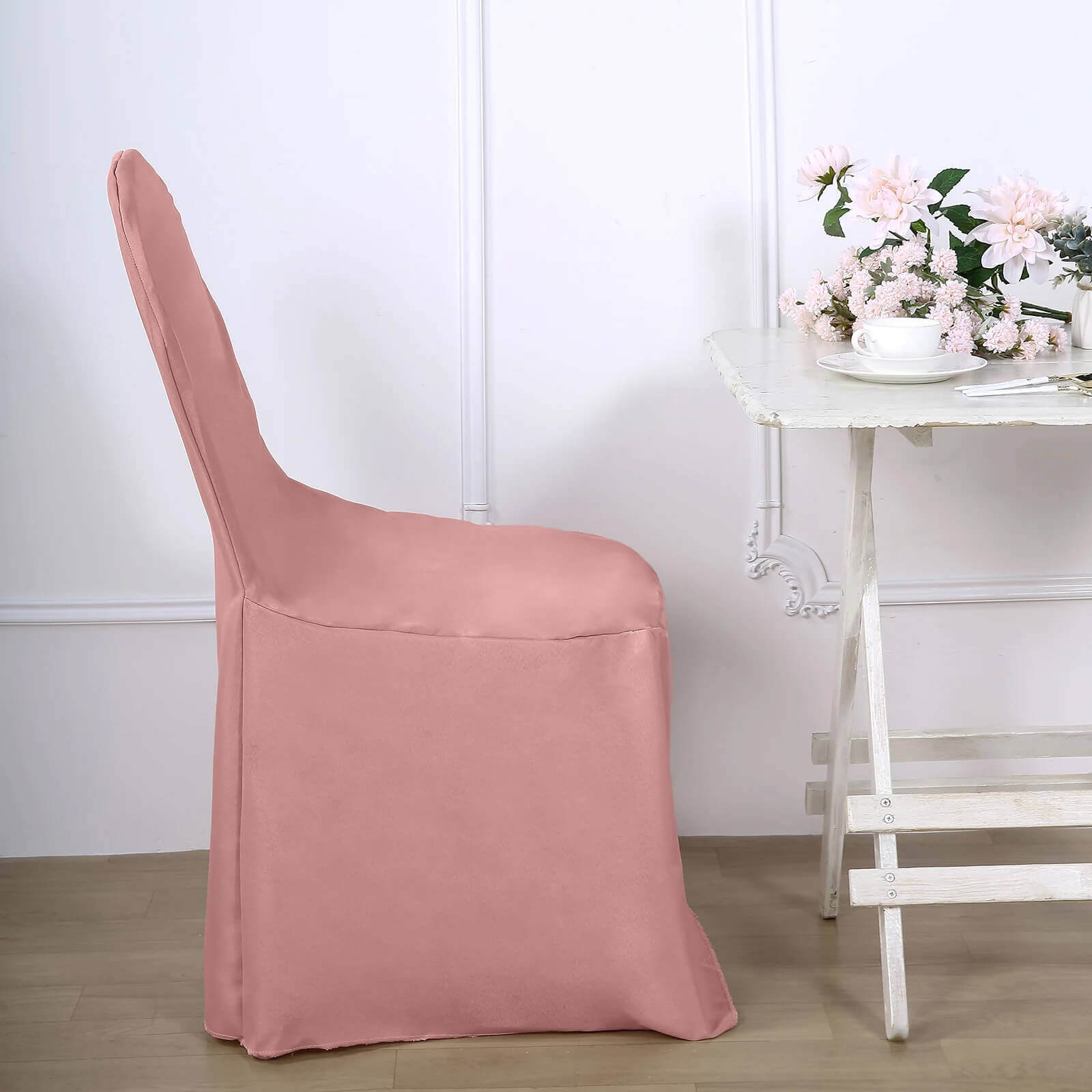 10 Pack Polyester Chair Cover for Banquet Chairs Dusty Rose - Stain-Resistant Reusable Slip-On Slipcover