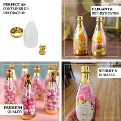 12-Pack Fillable Mini Champagne Bottle Candy Container Clear Gold - Unique Candy Treat Favor Containers 6"