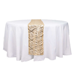 Sequin Mesh 12"x108" Table Runner Champagne Stylish Wave Embroidery