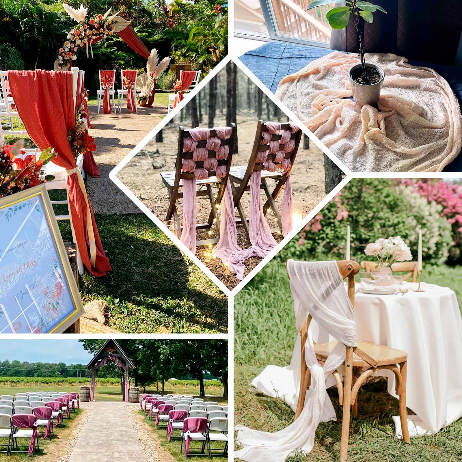 5 Pack Cheesecloth Gauze 16"x88" Chair Sashes Terracotta (Rust) - Boho Chair Decorations