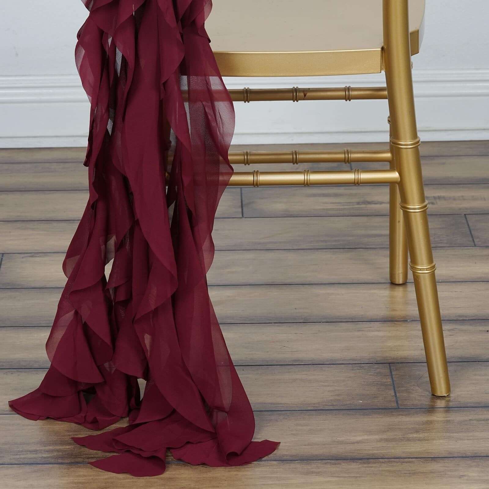 Chiffon Chair Sash with Curly Design Burgundy - Stylish Chair Decorations