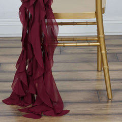Chiffon Chair Sash with Curly Design Burgundy - Stylish Chair Decorations