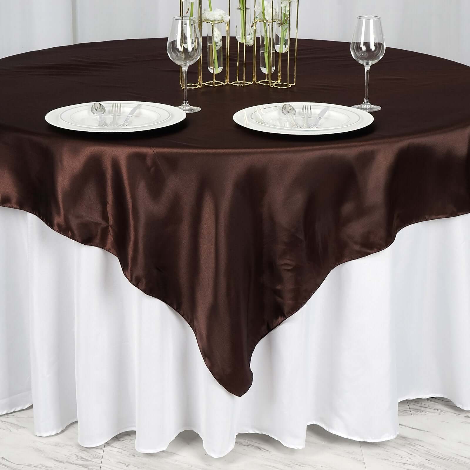 Satin 72"x72" Table Overlay Square Tablecloth Chocolate - Smooth Finish Table Cover