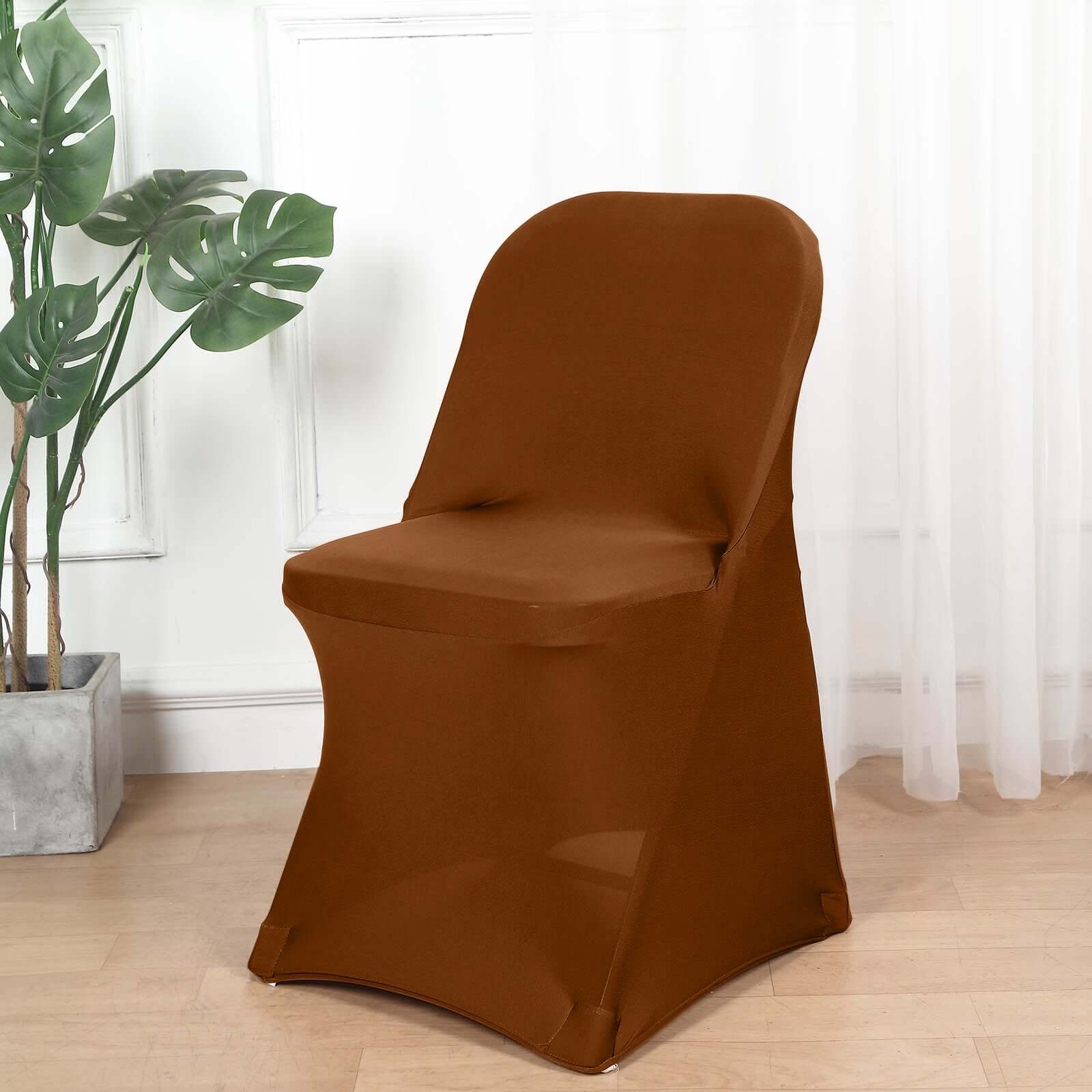 Stretch Spandex Chair Cover Cinnamon Brown for Folding Chairs - Reusable & Wrinkle-Resistant 160GSM Fitted Slipcover