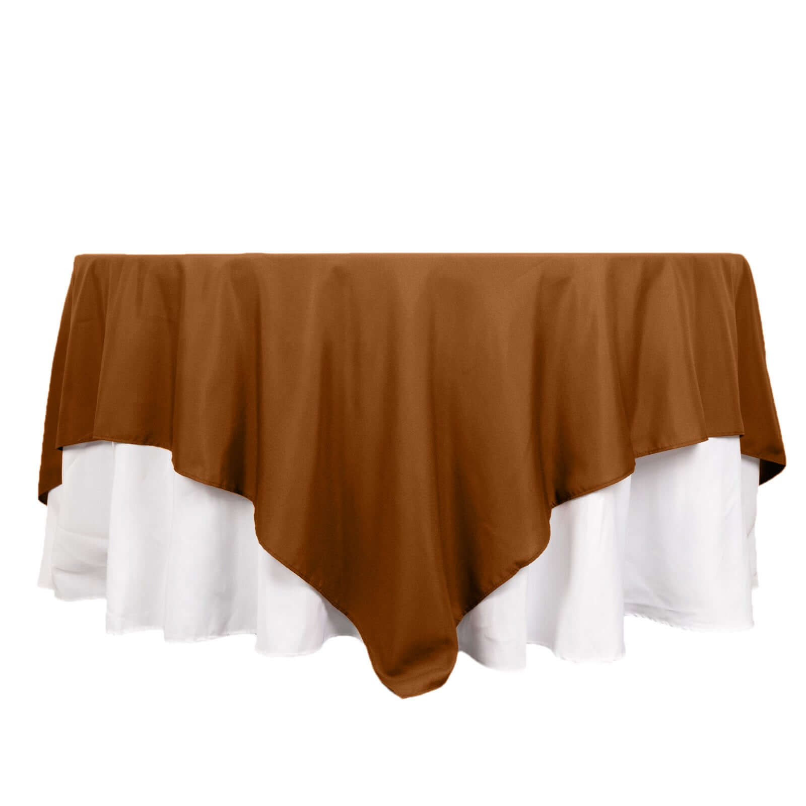 Polyester 90"x90" Table Overlay Square Tablecloth Cinnamon Brown - Wrinkle-Resistant & Durable Table Cover