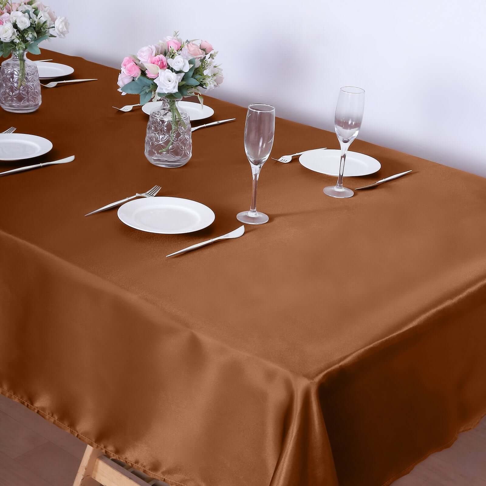 Satin Rectangular 60"x102" Tablecloth Cinnamon Brown - Smooth and Lustrous Table Cover