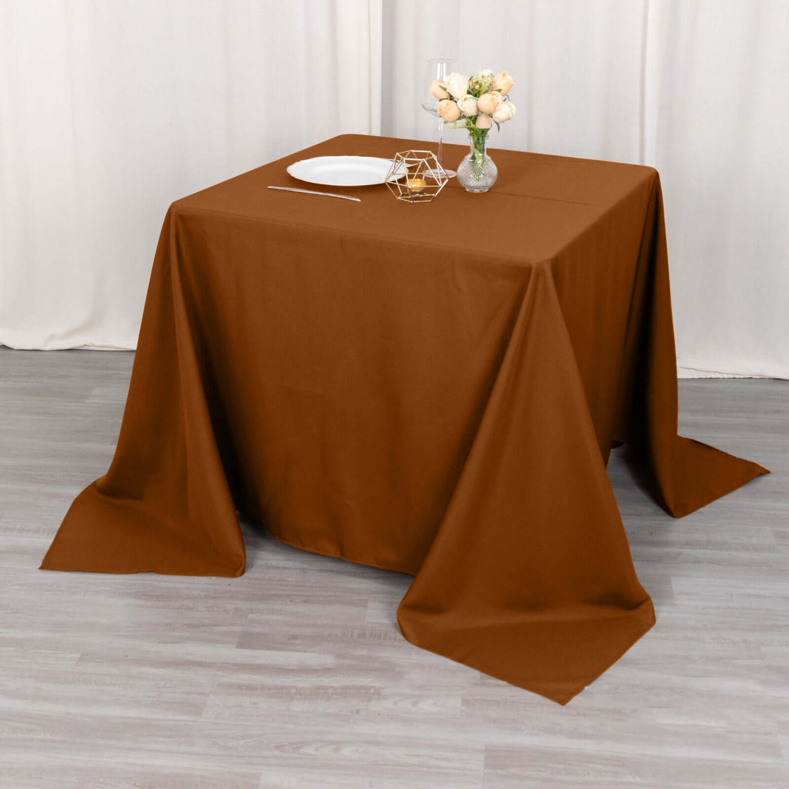 Polyester Square 90"x90" Tablecloth Cinnamon Brown - Wrinkle-Resistant & Durable Table Cover
