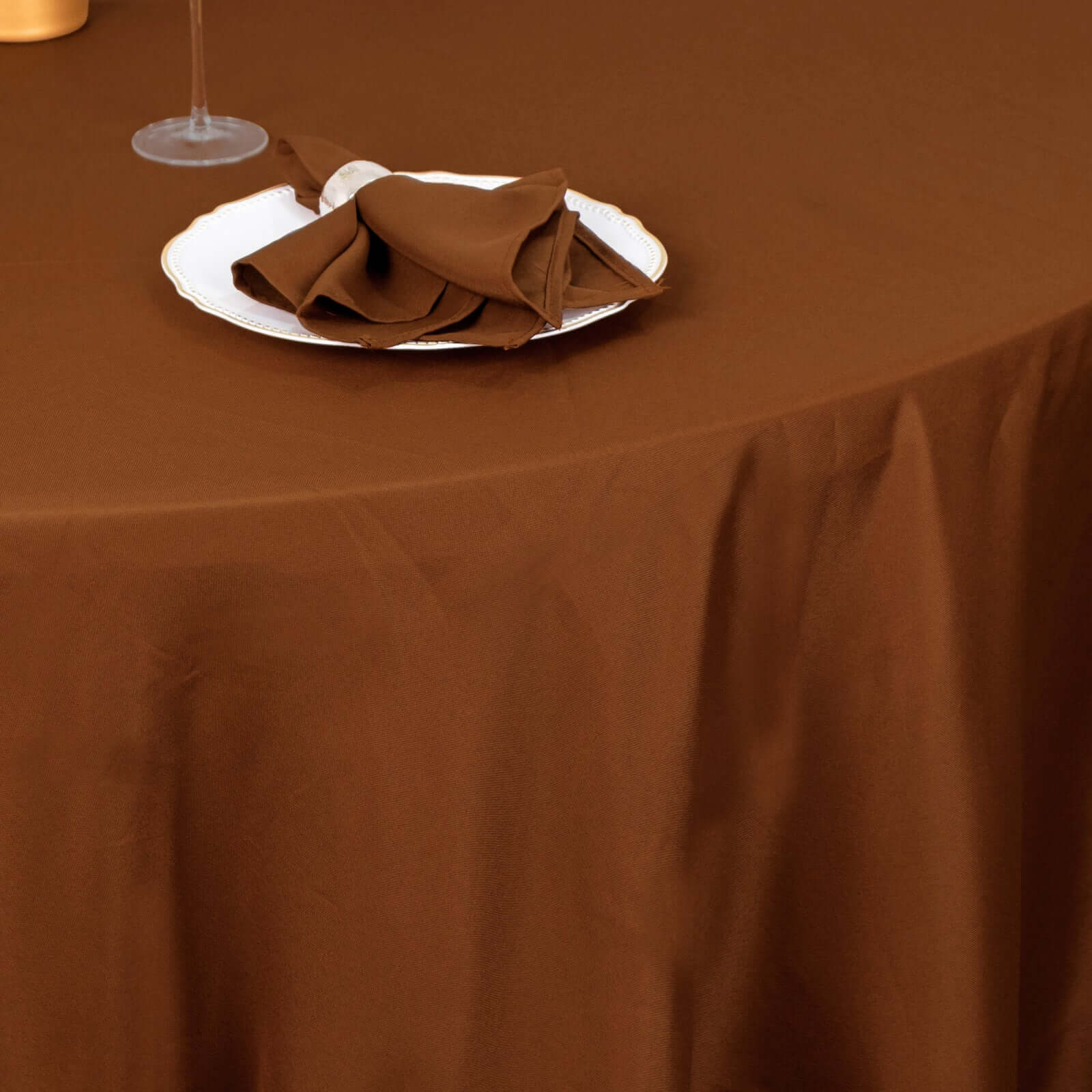 Polyester 108" Round Tablecloth Cinnamon Brown - Wrinkle-Resistant Table Cover