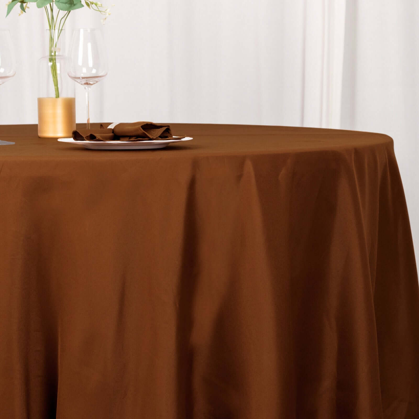 Polyester 120" Round Tablecloth Cinnamon Brown - Seamless Wrinkle-Resistant Table Cover