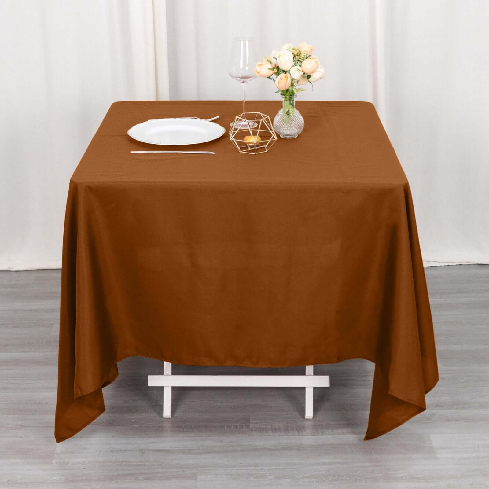 Polyester Square 70"x70" Tablecloth Cinnamon Brown - Wrinkle-Resistant & Durable Table Cover