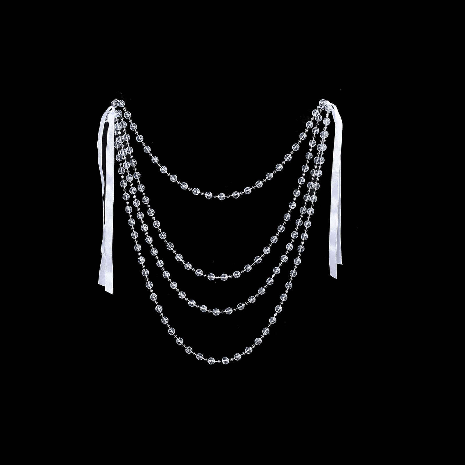Faux Pearl Beaded 16" Chair Back Garland Sash Clear Gatsby-Inspired Style - Pre-Tied Chic Wedding Decor for Chiavari Chairs