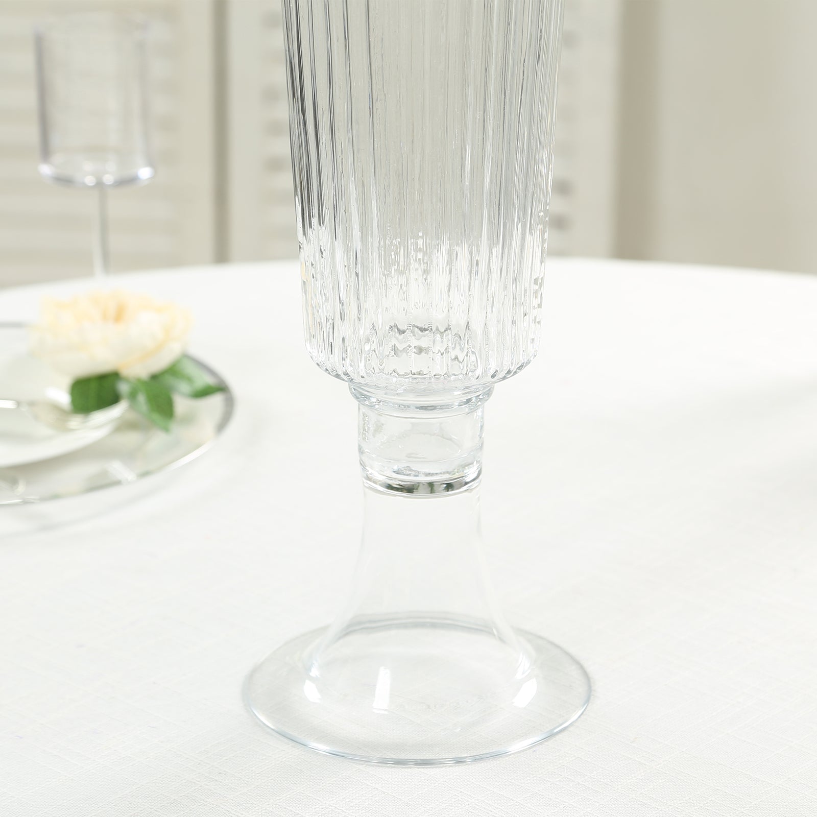 4-Pack Glass Trumpet Vases Ribbed Design Clear - Durable Flower Centerpieces for Events 26"