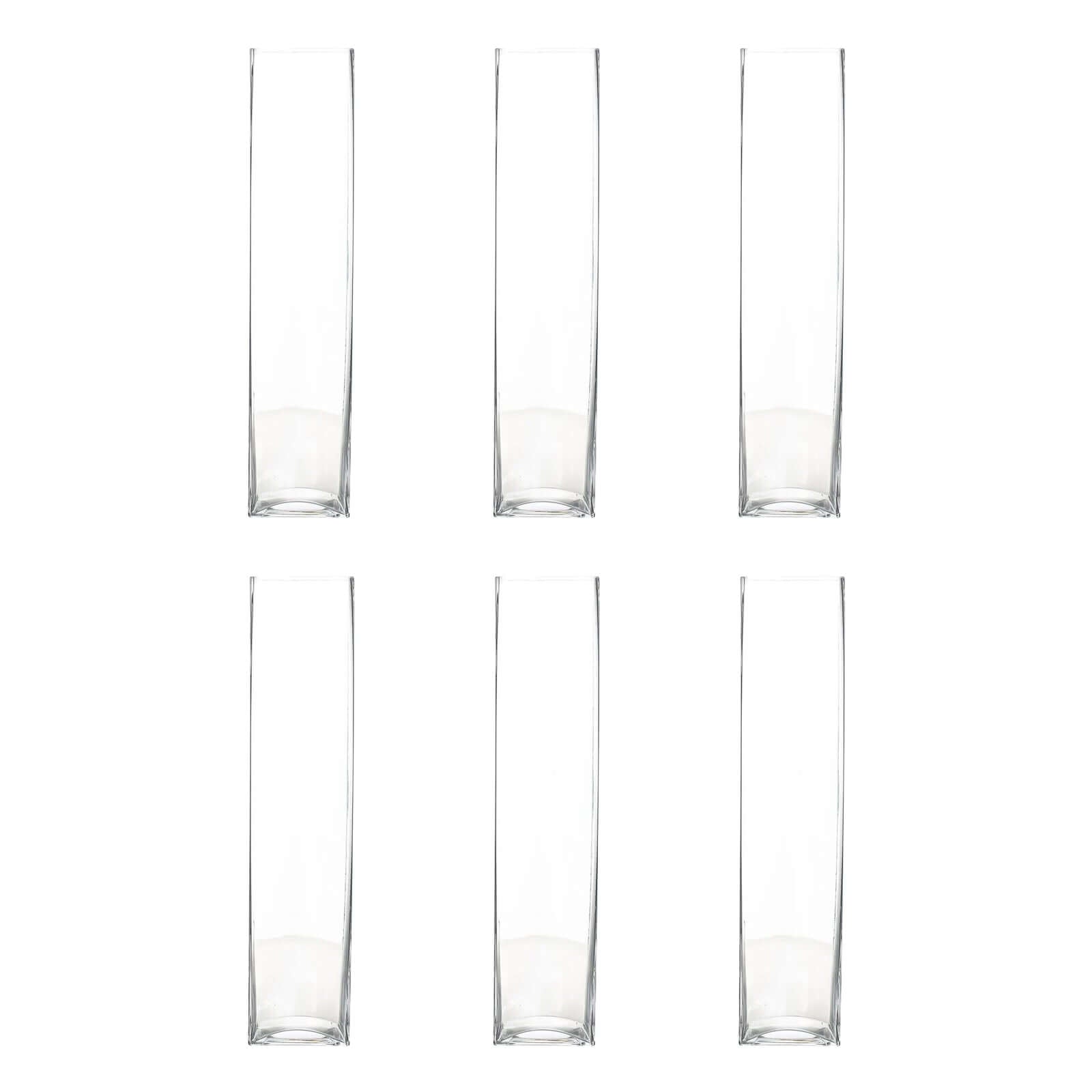 6-Pack Glass Cylinder Vases Square Clear - Durable Heavy Duty Floral Centerpieces for Weddings 18"