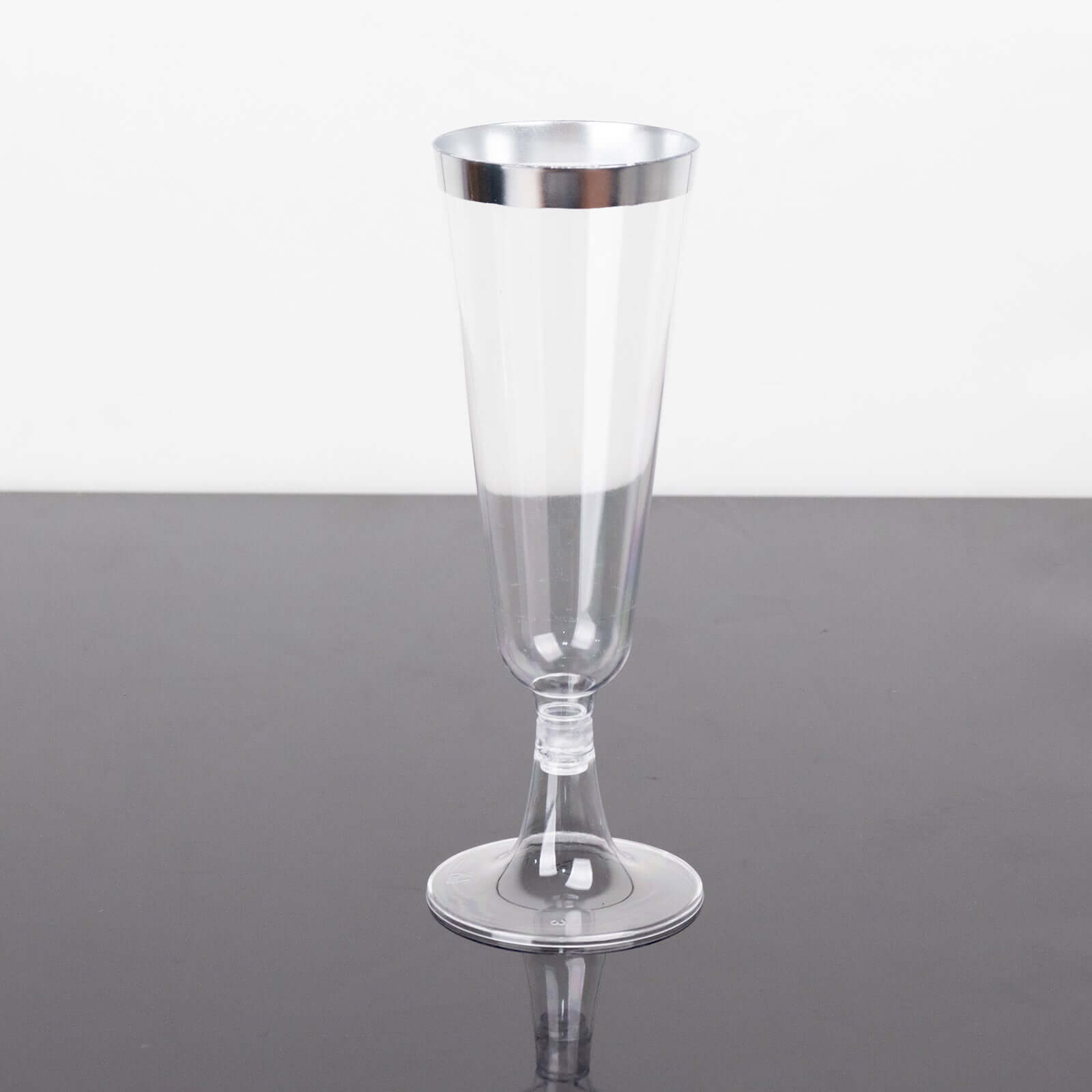 12-Pack Plastic Champagne Flutes Clear with Silver Rim - Stylish Disposable Cocktail Glasses for Parties 5oz 6"