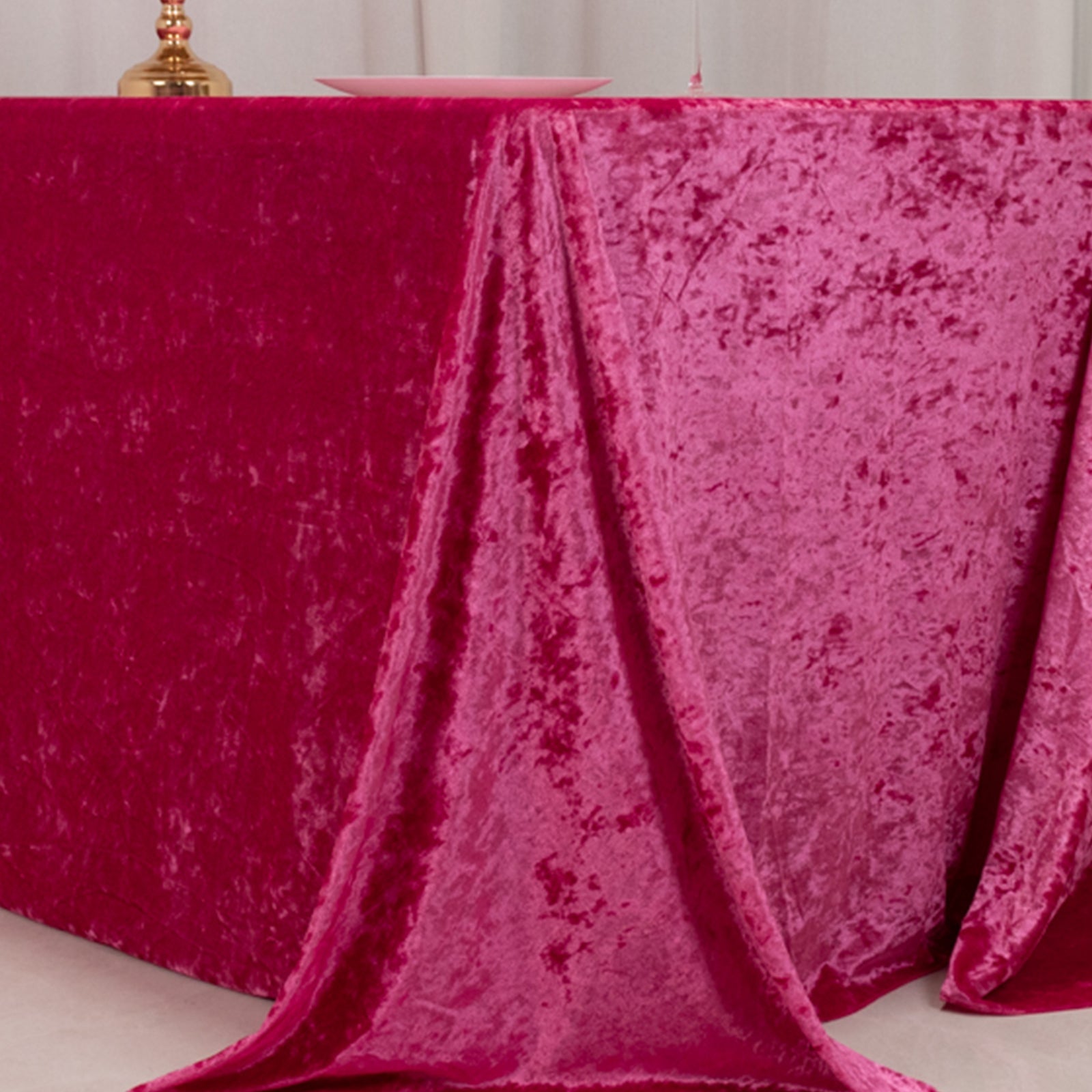 Premium Crushed Velvet 90"x132" Rectangle Tablecloth Fuchsia - Reusable Soft & Seamless Table Cover