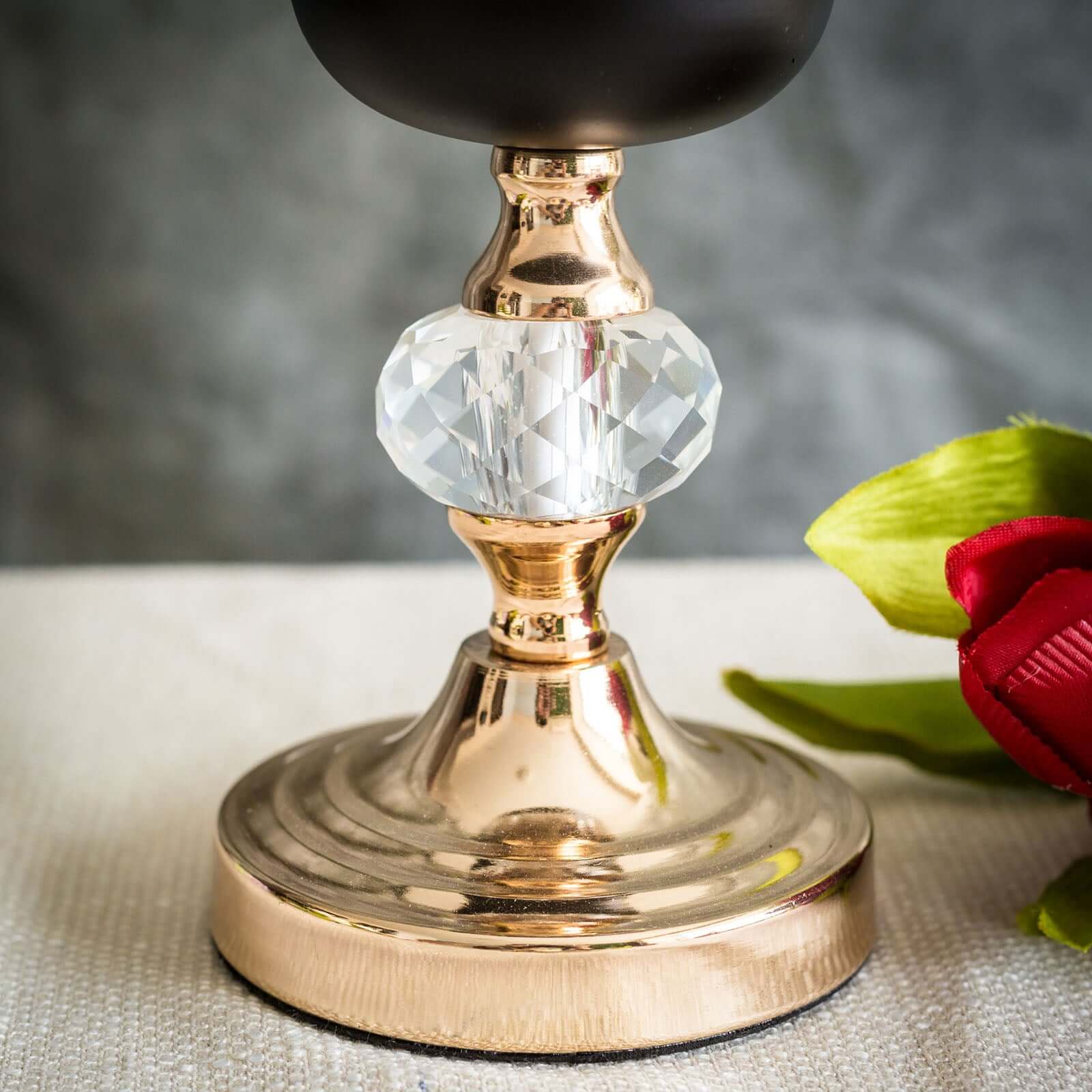 Set of 2 Metal Crystal Lamp Candle Holders Gold/Black - Sophisticated Votive Tealight Stands 7", 11"