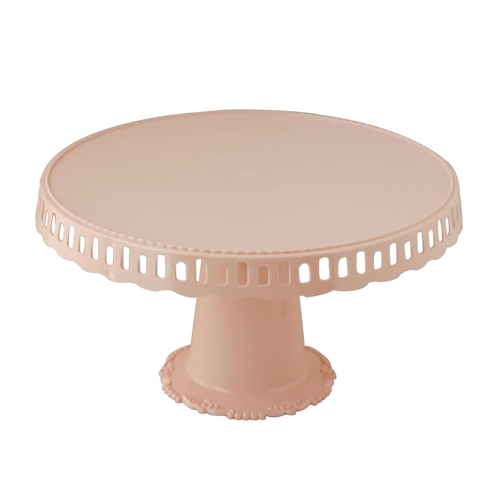4-Pack Plastic Round Pedestal Cake Stands Blush - Hollow Ribbon Trim Edges 13"