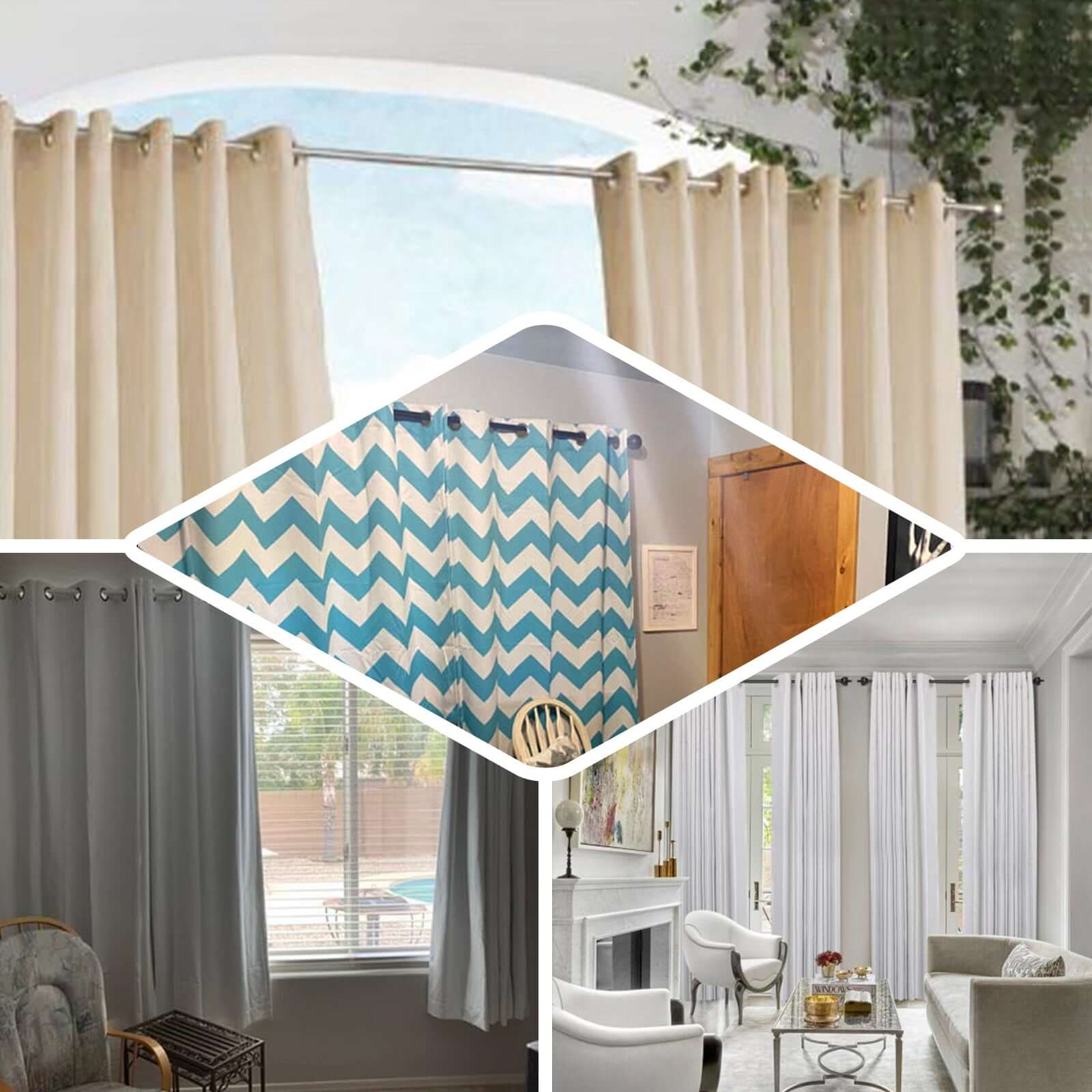 42"-126" Adjustable Curtain Rod Sets, Black, Round Finials