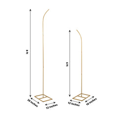 Set of 2 Gold Metal Curved Top Balloon Flower Backdrop Stands, Wedding Arch Frames - 6ft, 8ft