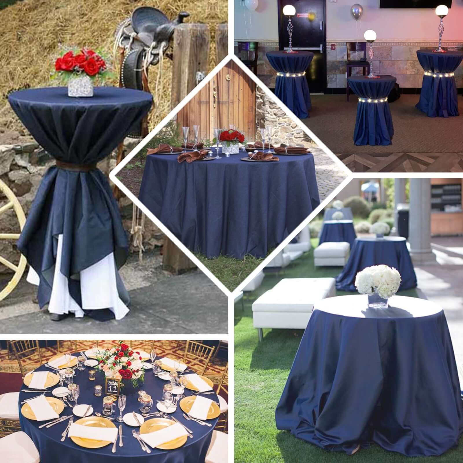 Polyester 120" Round Tablecloth Dark Blue - Seamless Faux Denim Design for Stylish Gatherings