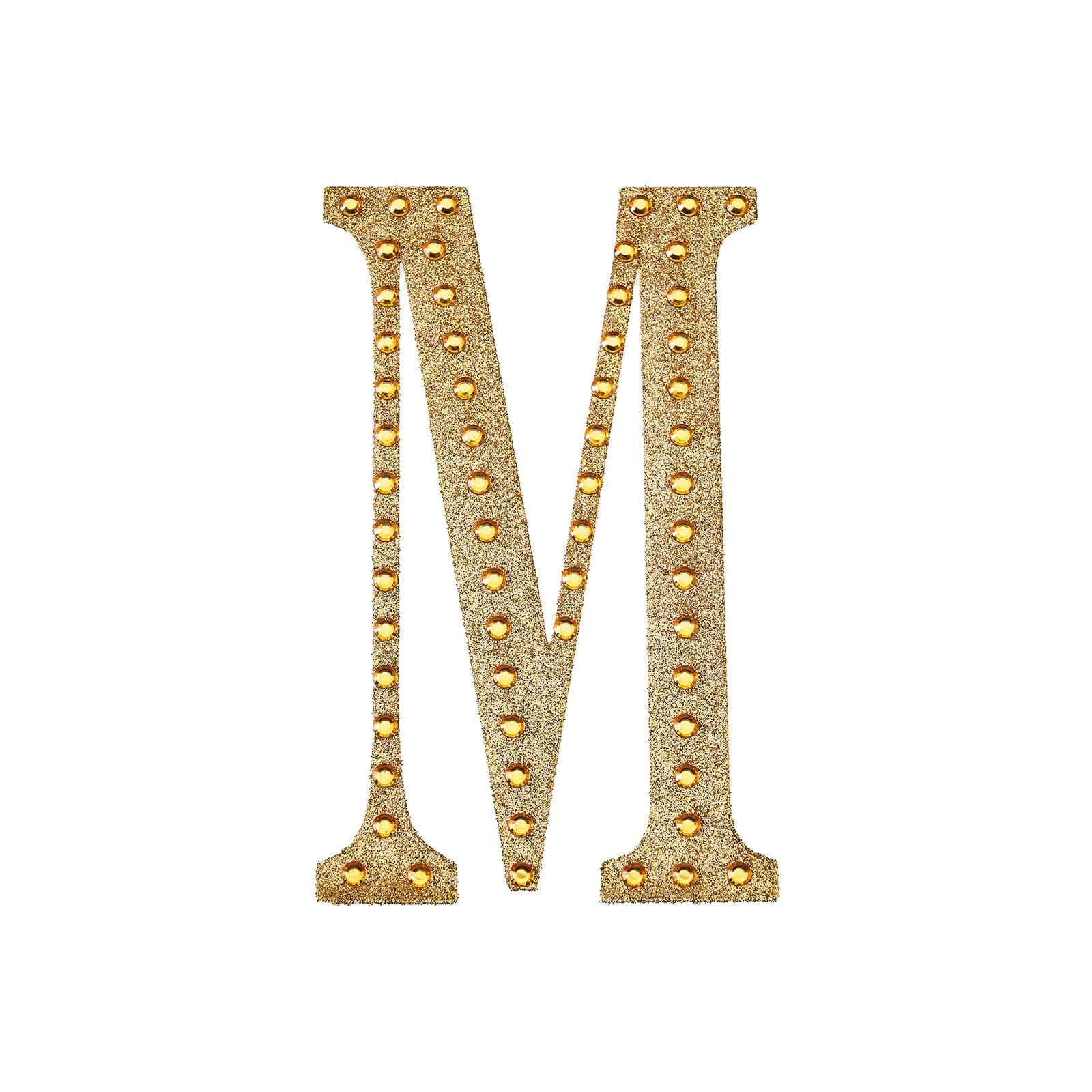 Decorative Rhinestone Alphabet "M" Letter Stickers, Glitter Adhesive Craft Letters Gold DIY Sparkle Embellishments 8"