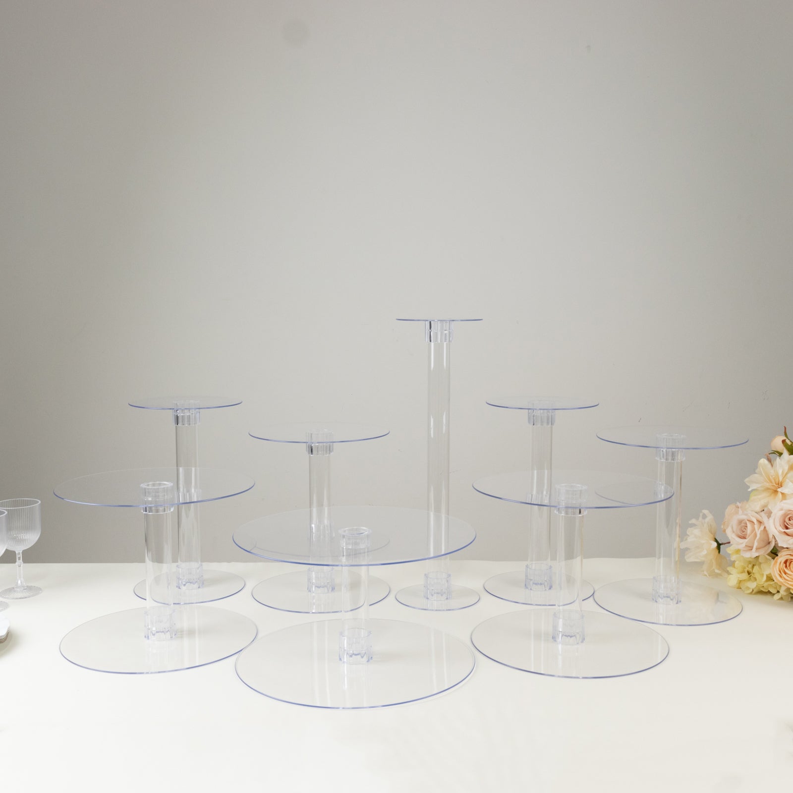 8-Tier Acrylic Cake Stand Set Clear - Assorted Sizes for Buffet Party Tables