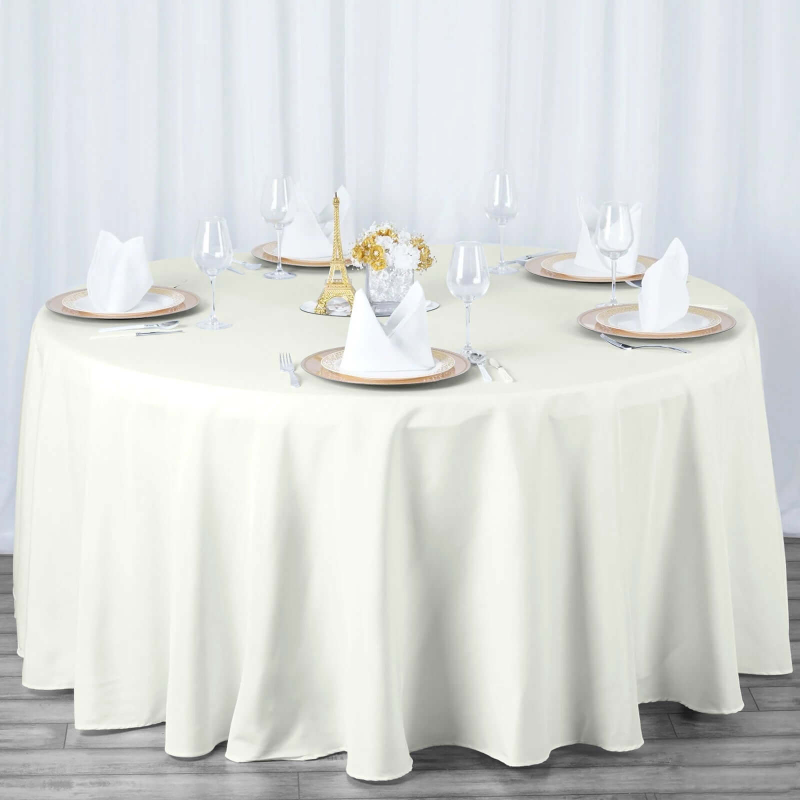 Premium Polyester 108" Round Tablecloth Ivory - Wrinkle-Resistant 220GSM Table Cover