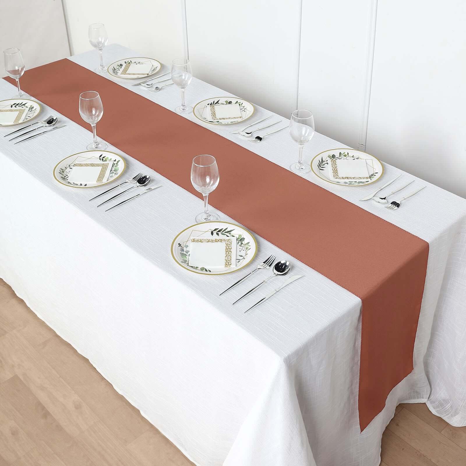 Polyester 12"x108" Table Runner Terracotta (Rust) - Durable & Wrinkle-Resistant Table Decor