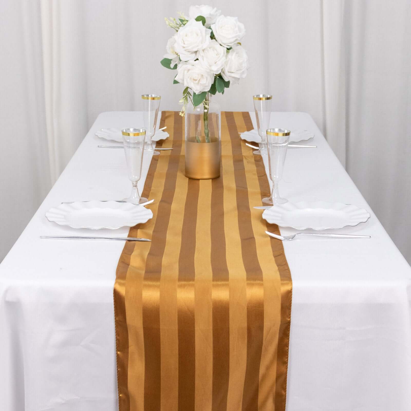 Satin 12"x108" Table Runner Gold - Stripe Table Decor