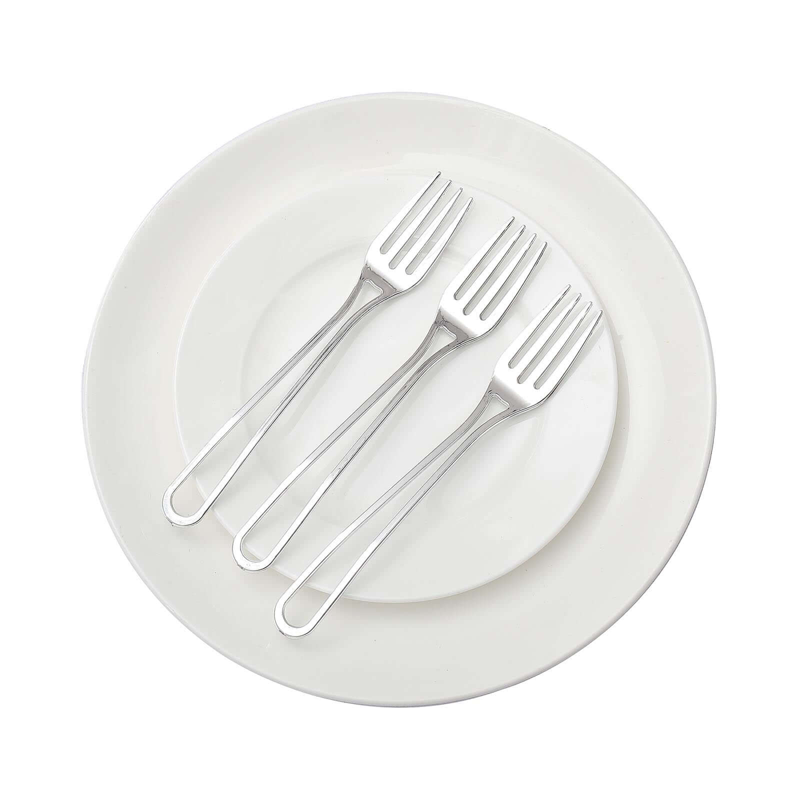 24-Pack Plastic Forks with Modern Hollow Handle Design Silver - Stylish Disposable Utensils 7"