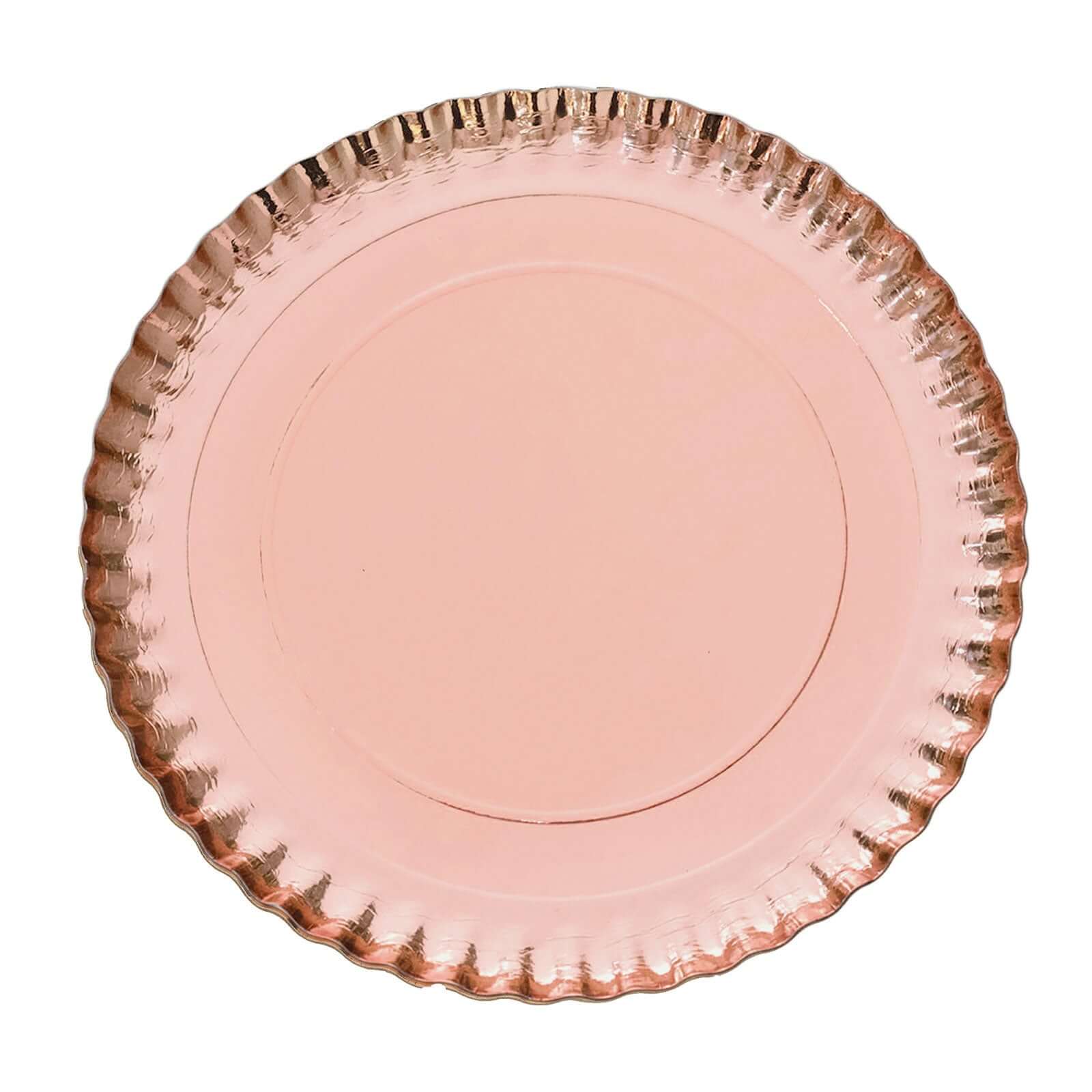 10-Pack Paper 13" Round Charger Plates in Rose Gold with Scalloped Rims - Heavy Duty Disposable 1100GSM Serving Trays
