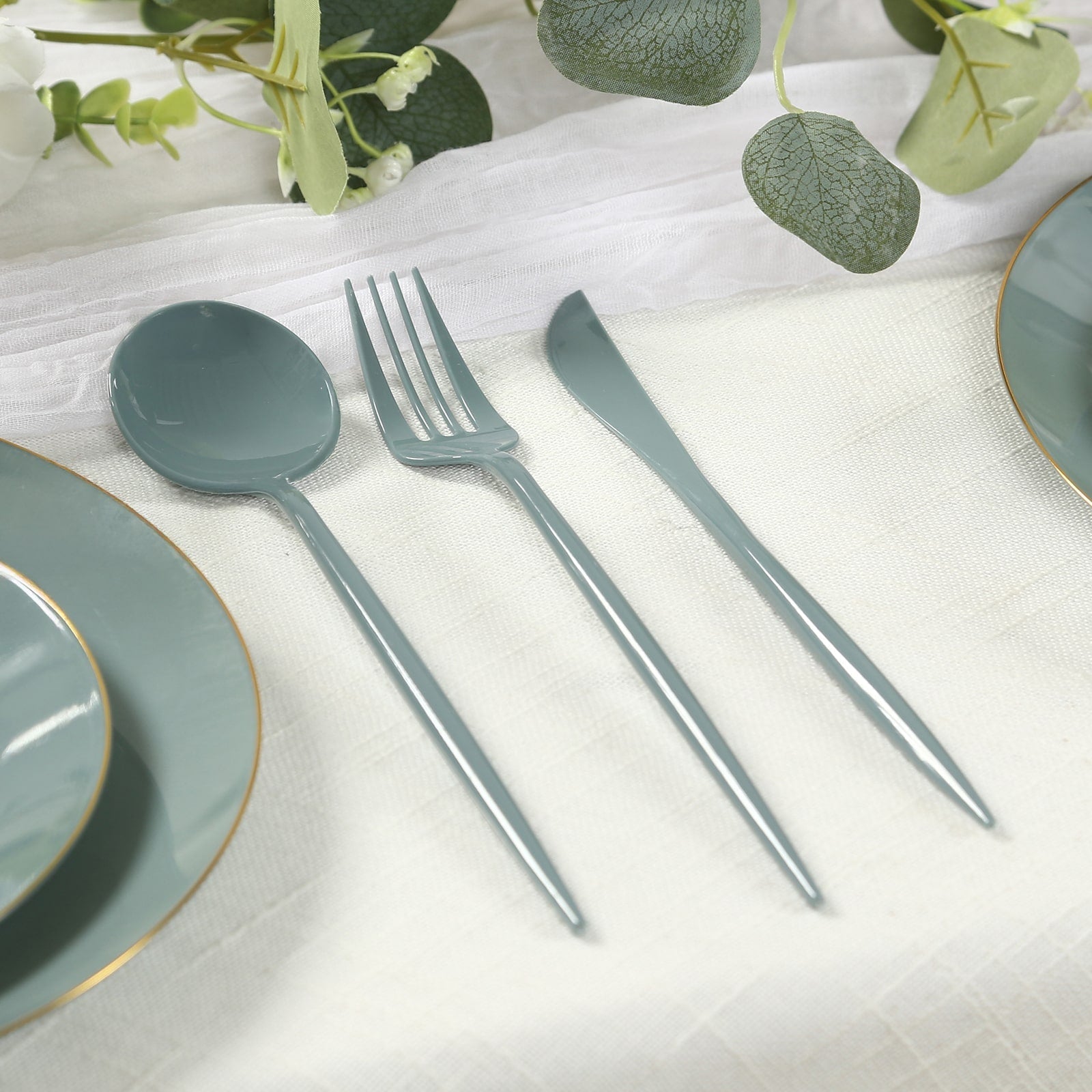 60 Pack Plastic Silverware Set, Dusty Blue Heavy Duty Disposable Sleek Utensil Cutlery