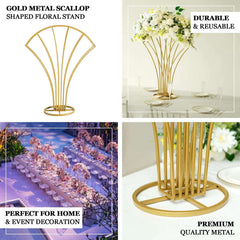 Metal Table Centerpiece Gold Scalloped Fan Shape Design - Wedding Floral Display Flower Frame Stand 32"