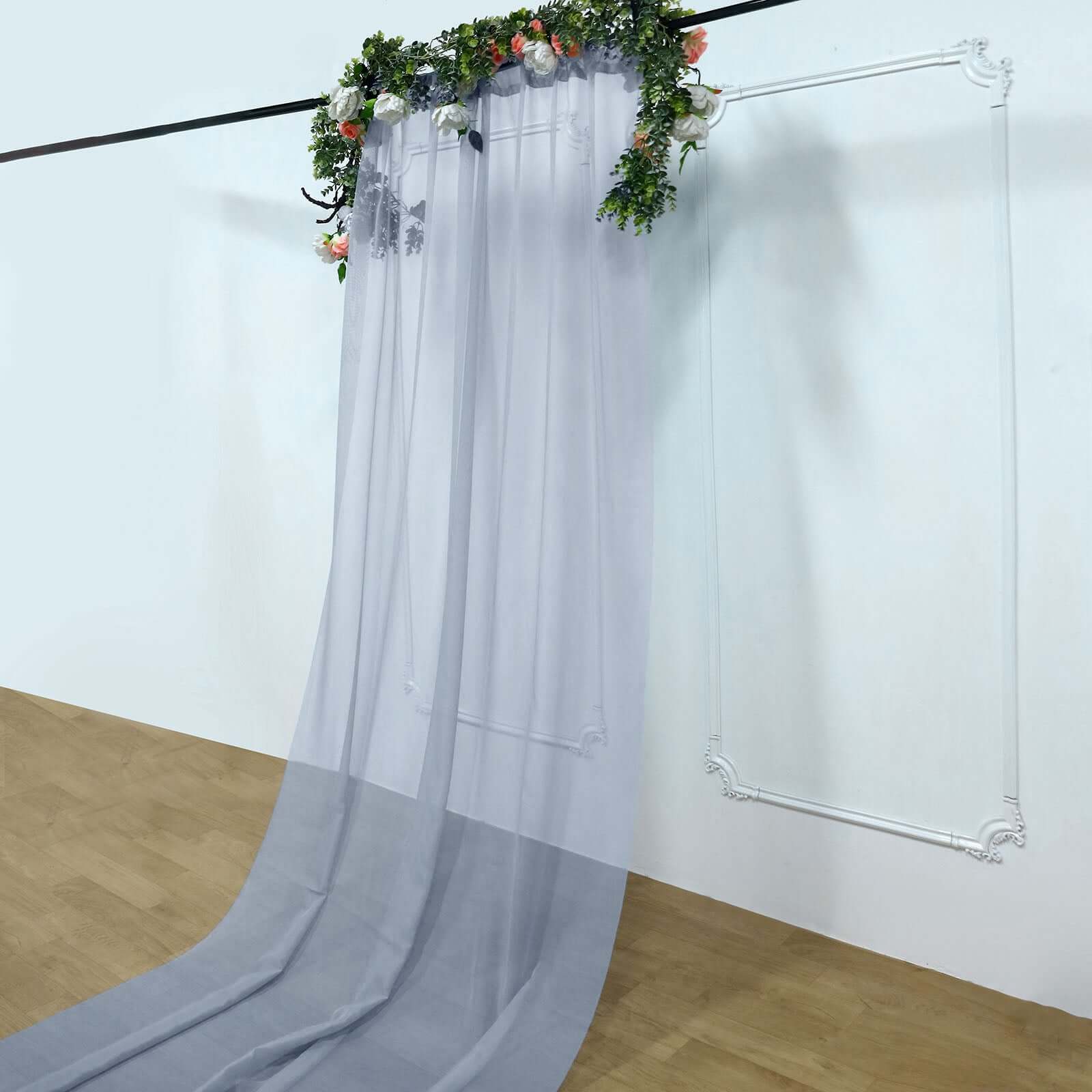 5ftx14ft Dusty Blue Chiffon Curtain Panel, Durable Flame Resistant Backdrop Ceiling Drapery With Rod Pocket