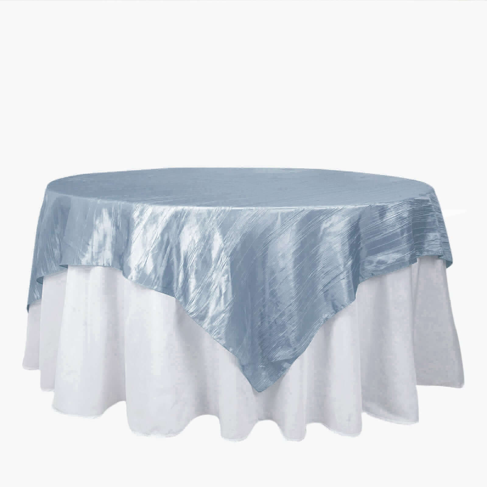 Taffeta 90"x90" Table Overlay Square Tablecloth Dusty Blue - Accordion Crinkle Table Cover