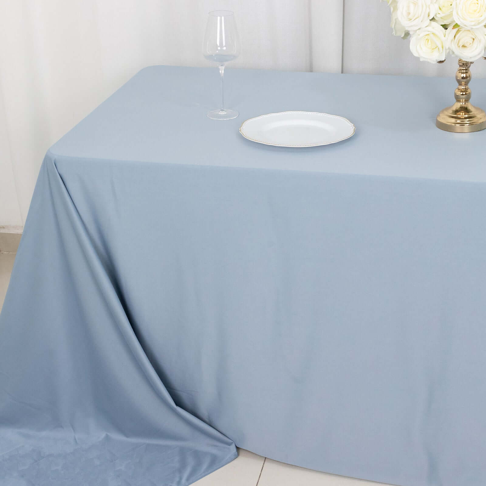 Scuba Rectangular 90"x156" Tablecloth Dusty Blue - Wrinkle Free, Stain Resistant & Seamless Table Cover