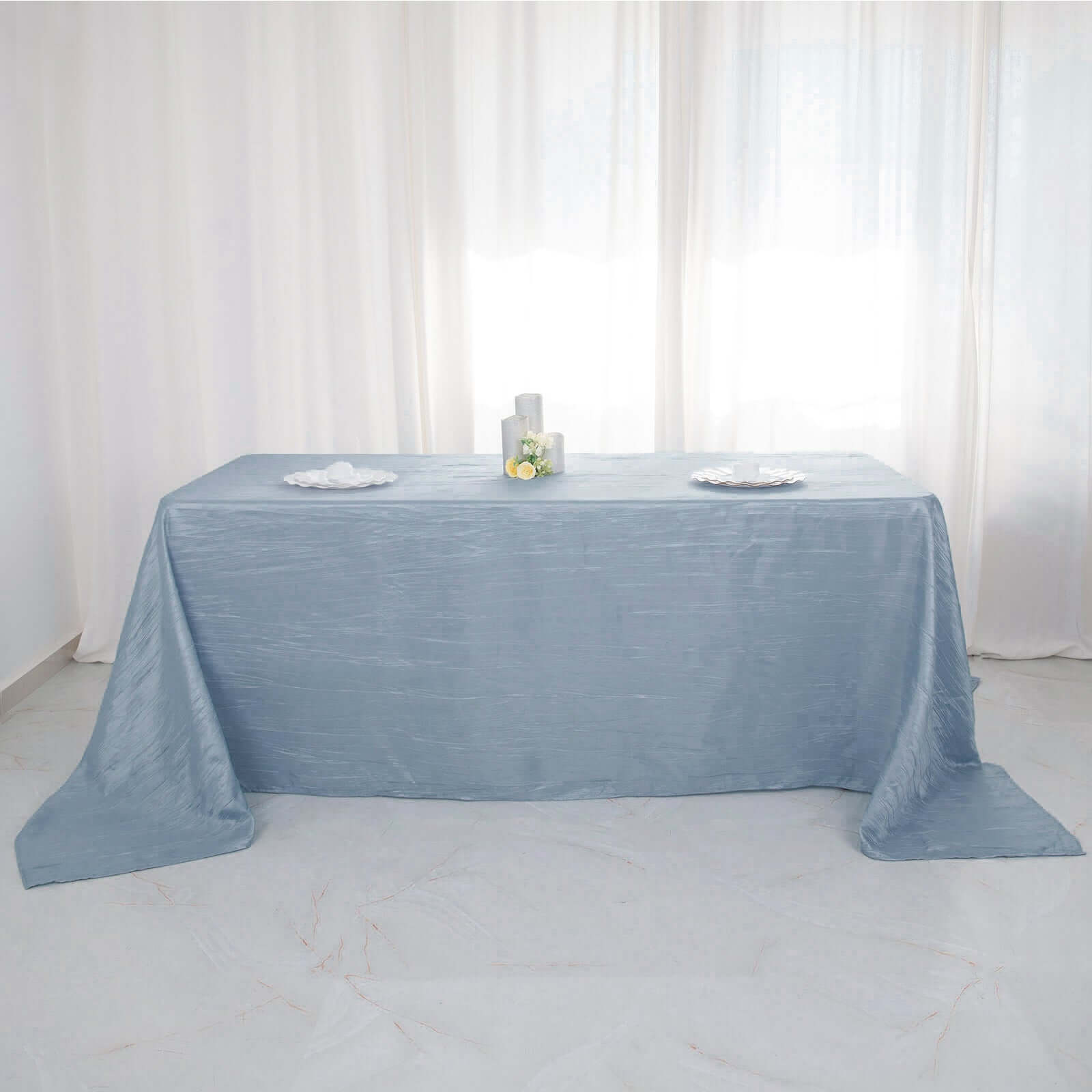 Taffeta 90"x132" Rectangle Tablecloth Dusty Blue - Seamless Accordion Crinkle Table Cover