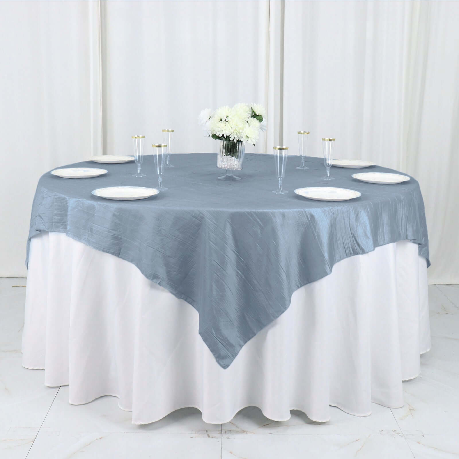 Taffeta 72"x72" Table Overlay Square Tablecloth Dusty Blue - Accordion Crinkle Table Cover