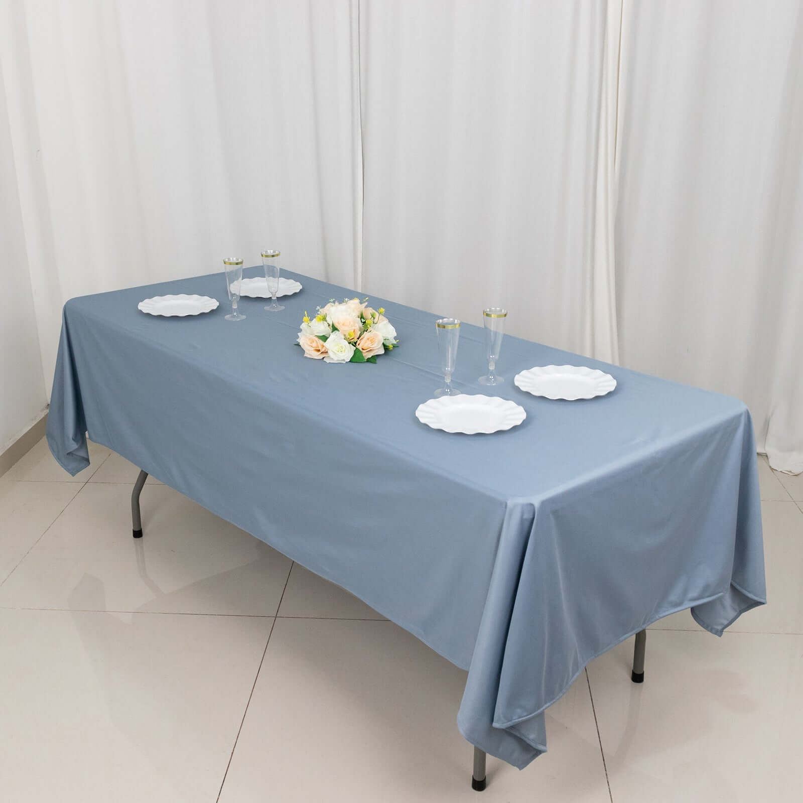 Scuba Rectangular 60"x102" Tablecloth Dusty Blue - Wrinkle Free & Stain Resistant Table Cover