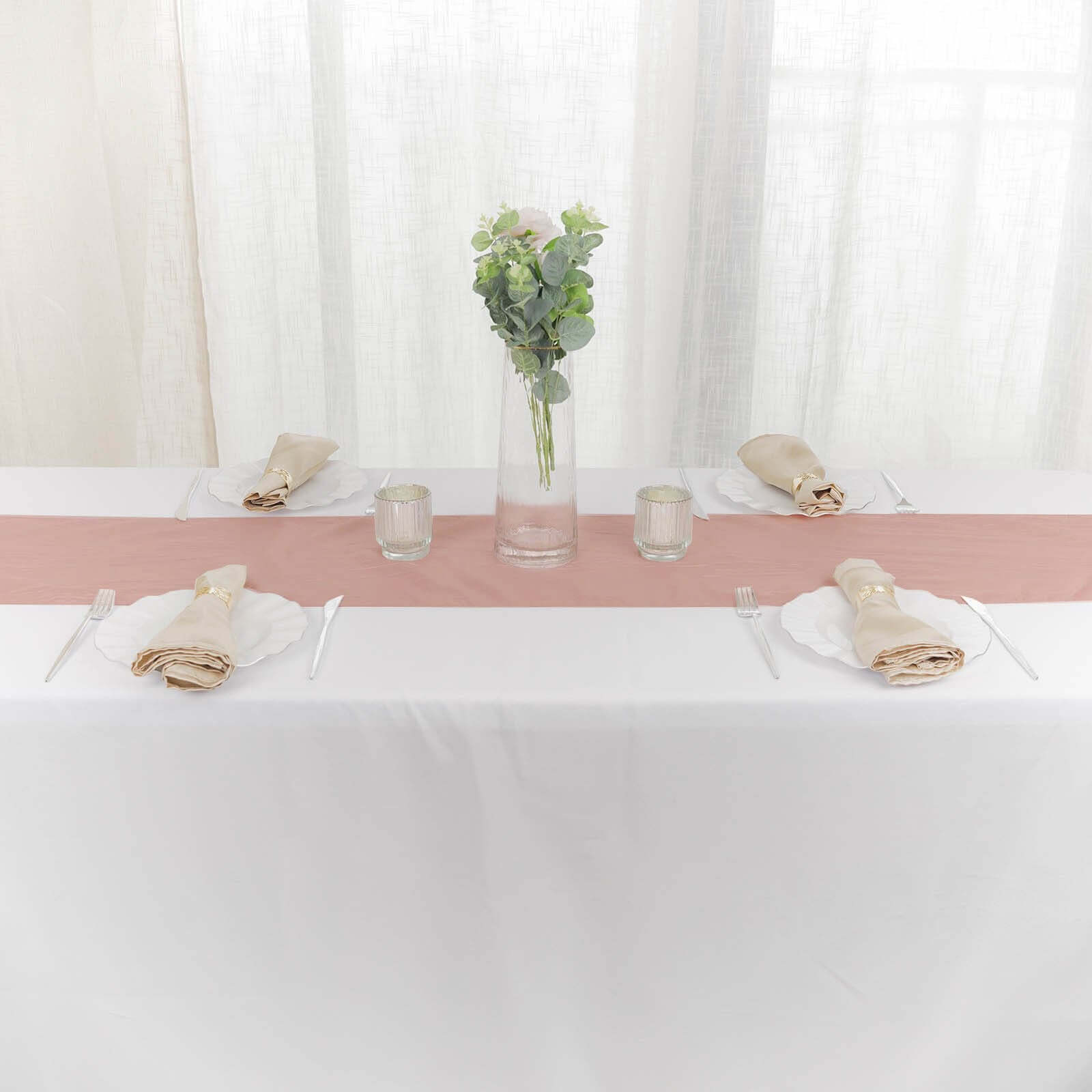 Taffeta 12"x108" Table Runner Dusty Rose - Accordion Crinkle Design