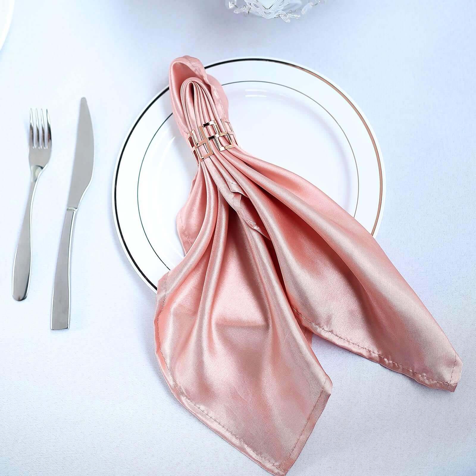 5 Pack Satin 20"x20" Napkins Dusty Rose - Luxurious Shine & Smooth Dinner Napkins