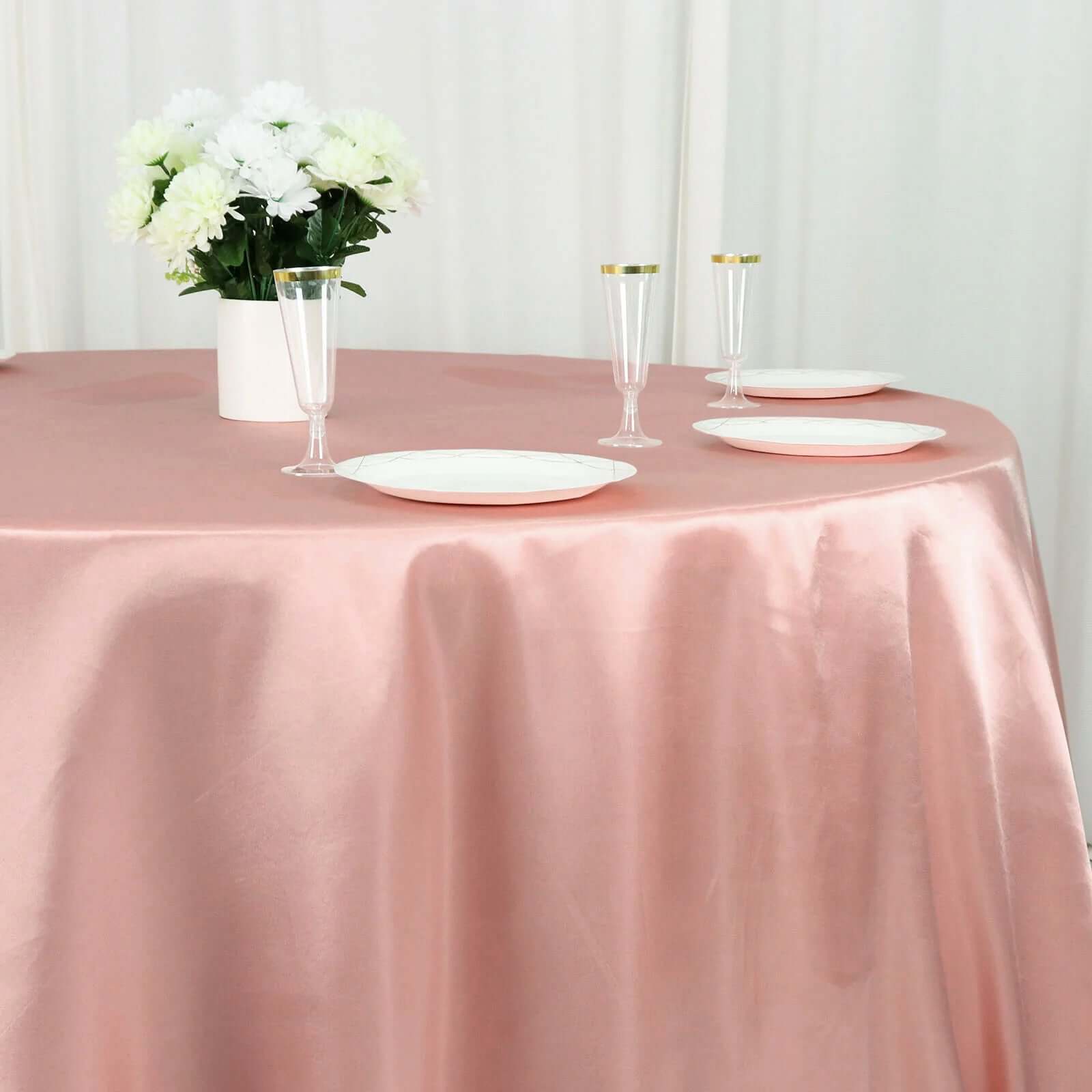 Satin 132" Round Tablecloth Dusty Rose - Stylish Seamless Table Cover