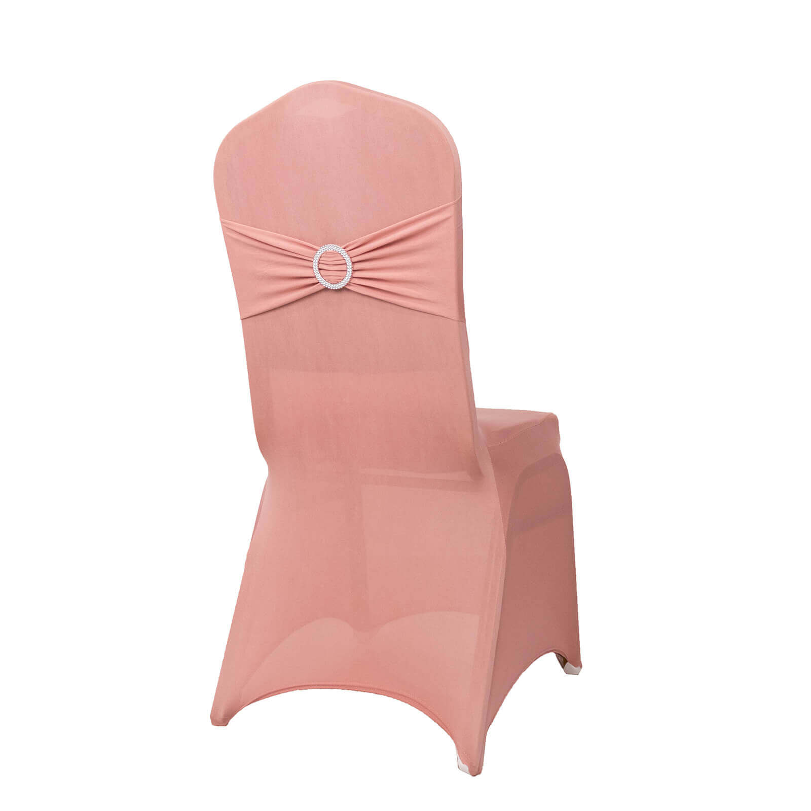 Spandex Chair Cover with Silver Rhinestone Buckled Sash Band Dusty Rose - Stretch Fitted Slipcover